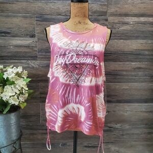 Boho Tribal Sleeveless Shirt Open Back "Day Dreaming" Ribbed Sides Size XXL